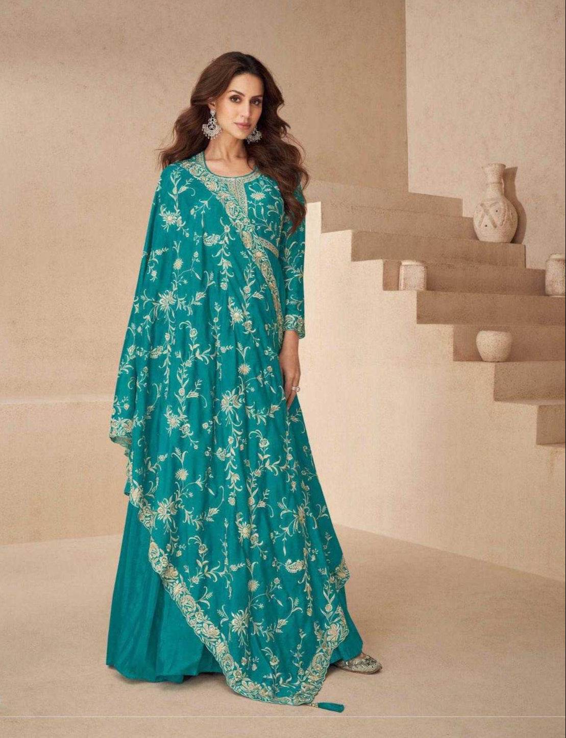 Chinon Silk Anarkali Long Gown for Elegant Occasions - MYLUXURY LANE ENTERPRISE